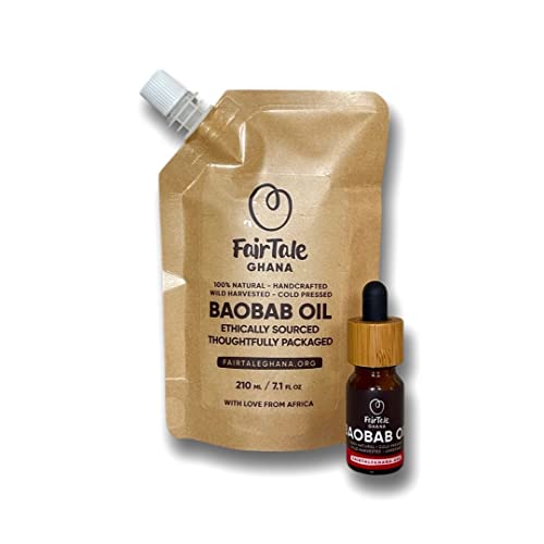 Aceite de Baobab GHANA FairTale 210 ml / 7,1 fl.oz hecho a mano, 100 % natural, salvaje cultivado, sin refinar, prensado en frío