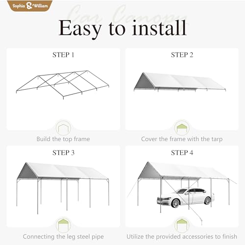 Carport Car Port Canopy 12x20 ft Heavy Duty, Portable Garage Shelter Logic Car Tents Carpas para Carros All Weather for Truck Boat, Galvanized Steel Frame Carports Height Adjustable White