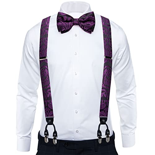 Image of DiBanGu Paisley Bow Tie and Supenders for Men Tuxedo Heavy Duty 6 Clips Suspender Adjustable Y-Shape Mens Trouser Braces
