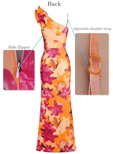 Image of VFSHOW Womens Ruffle One Shoulder Strap Ruched Formal Prom Wedding Maxi Dress V Neck Elegant Split Cocktail Evening Long Gown