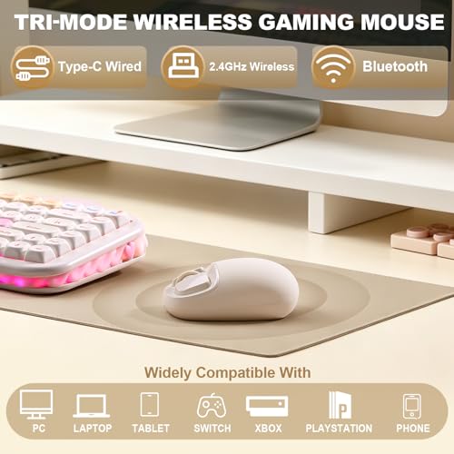 Image of YUNZll C1 Silicone Wireless Mouse, Tri-Mode 2.4G /USB-C /Bluetooth Mouse, 4800 DPl Optical Tracking, 6 Adjustment Levels,Customize Mice for Laptop, Computer, iPad, MacBook (Beige)