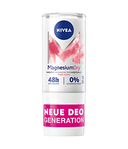 NIVEA MagnesiumDry Fresh Floral Deo Roll-On (50 ml), deodorante con magnesio per una protezione naturale efficace del sudore, deodorante con 0% alluminio (ACH) e 0% alcool *