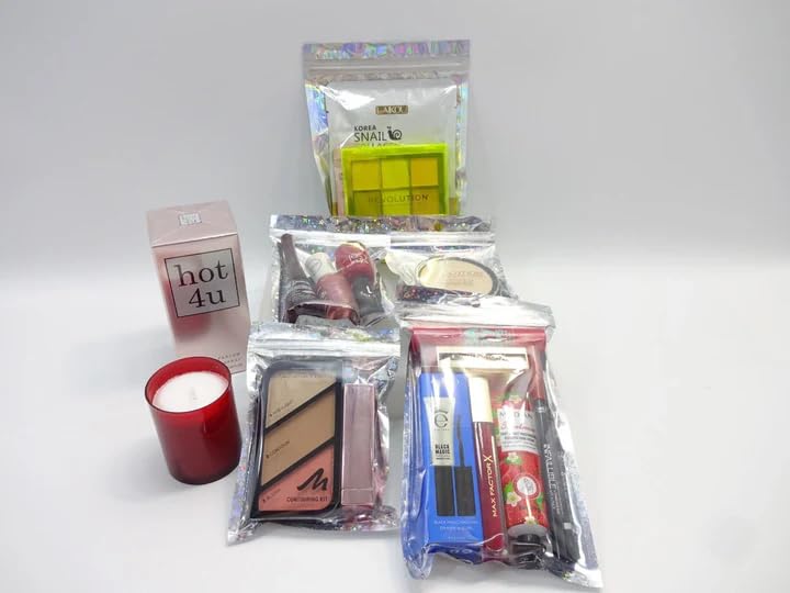 Happy Valentines Day Panier cadeau de beauté 19 pièces pour elle – Panier de luxe pour parfum et maquillage avec rose rouge et bougie parfumée