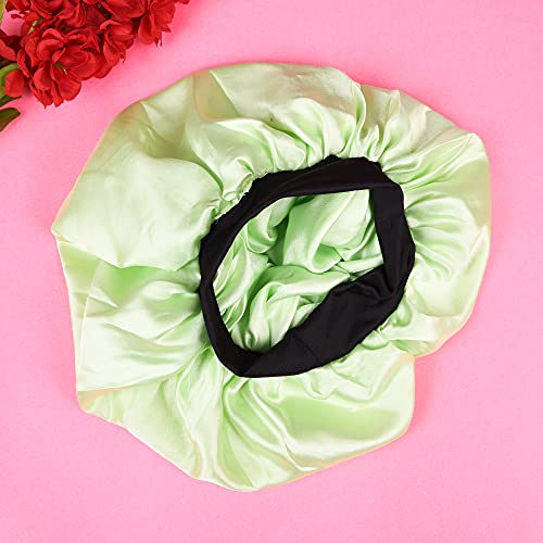 Image of Satin Silk Premium Sleeping caps, Comfortable & Soft Double Layered Streachable Hair Bonnets for All Head Sizes & Hair Type, Night Care Routine - Pack of 1 Pcs - Green