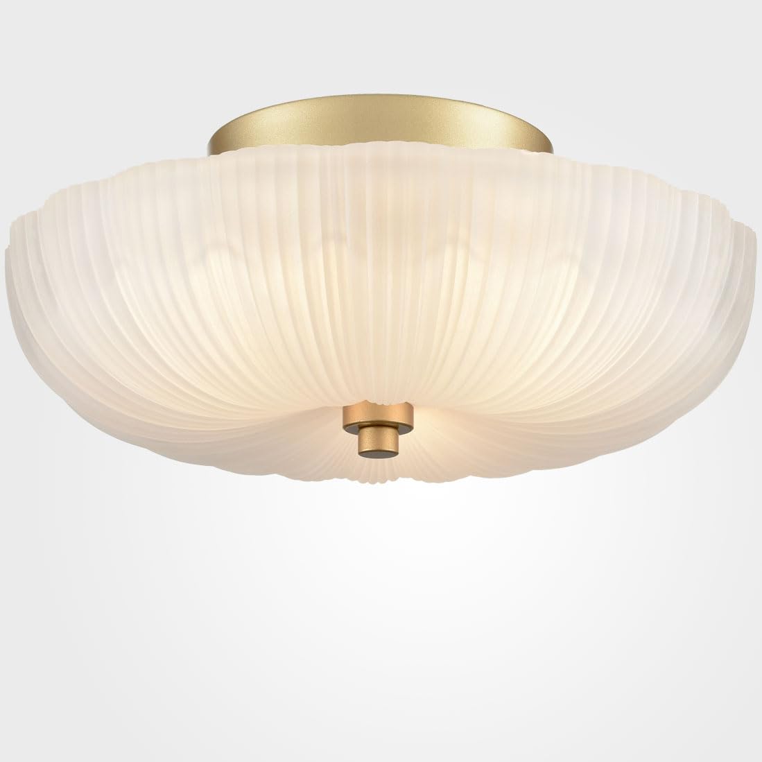 DIRYZON 12 Inch Semi Flush Mount Ceiling Light,Modern Ceiling Lights,3-Light Brass Ceiling Light with Sanding Glass for Hallway Kitchen Living Room