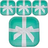 Havercamp Iconic Turquoise Jewelry Box Plates with Stunning Satin Bow (24 pcs)! (24-7in. Square, Heavy Duty Paper Dessert Plates)