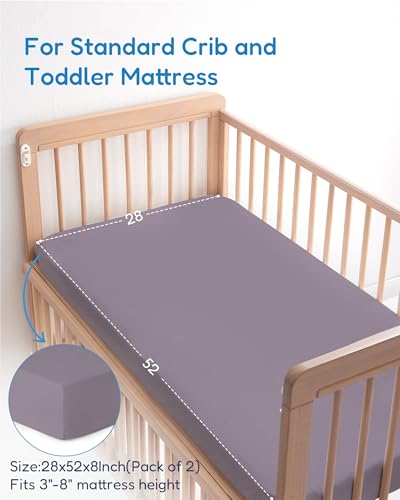 Image of Crib Sheets 2 Pack, Fitted Crib Sheet for Standard Crib Mattress 28x52x9, Ultra Soft Jersey Knit, Breathable Stretchy Deep Pocket, Snug Fit Stays Put, Baby Crib Mattress Sheet