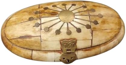 Antique Handcrafted Trinket Box Natural Bone Chips on Wood Hand Engraved SO