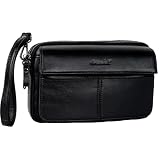 Ariscobull Leather Men's Clutch Bag - Travel Wrist Wallet & Card Organizer