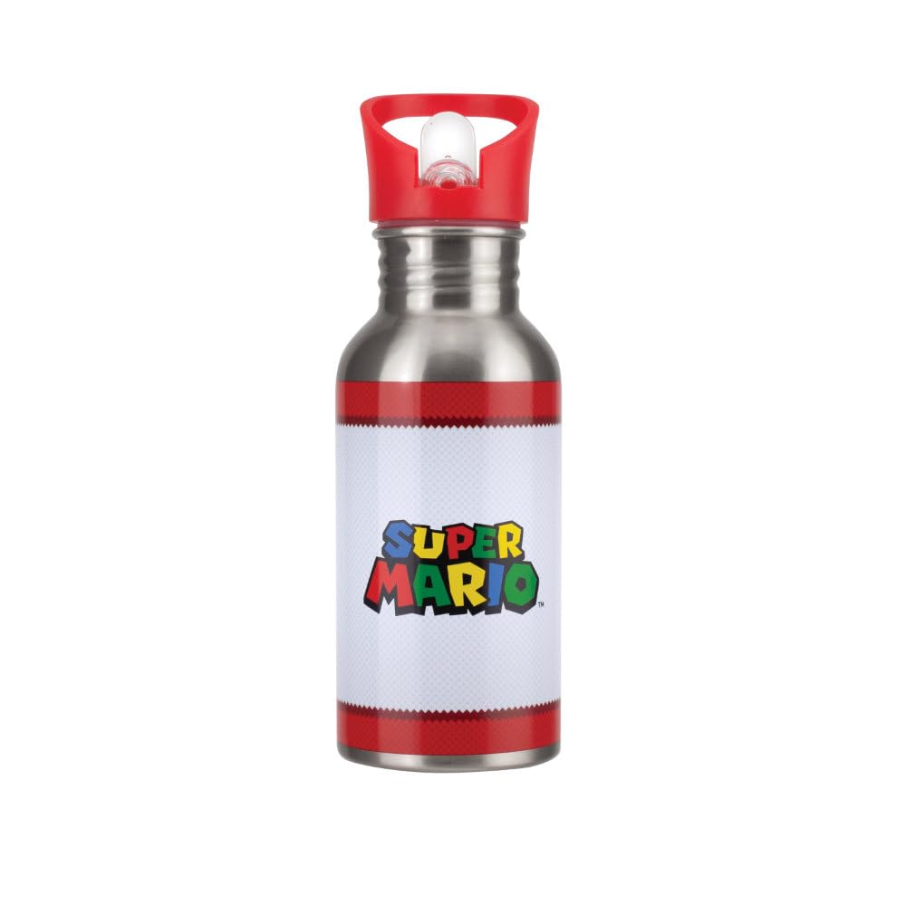 Super Mario Metal Water Bottle with Straw - Officially Licensed Merchandise