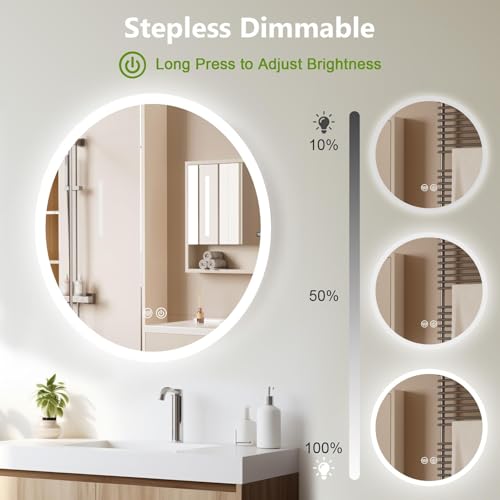 Trintion LED Spiegel Bad mit Beleuchtung 60cm Rund - Dimmbar mit 3 Lichtfarben (3500K-6500K), Touch-Schalter, Beschlagfrei - Badezimmerspiegel mit Licht für Make-up & Rasur 3