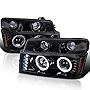 Spec-D Tuning Glossy Black Housing Light Smoke Lens LED Halo Projector Headlights + Bumper Lights Compatible with 2004-2012 Chevy Colorado, 2004-2012 GMC Canyon Left + Right Pair Headlamps Assembly