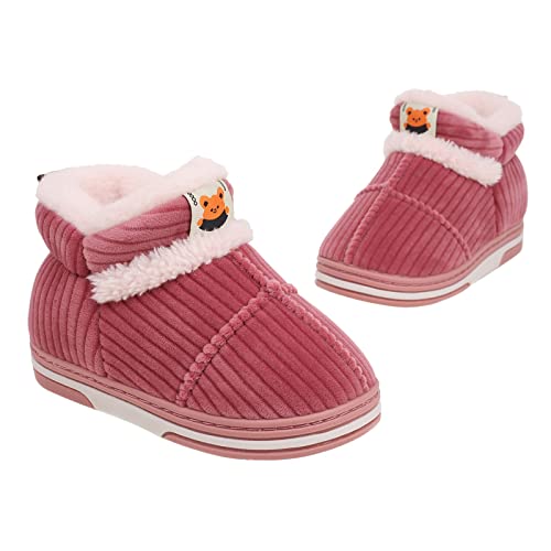 Childrens Shoes Winter Thick Furry Shoes Flat Heel Casual Home Cotton Shoes Cartoon Animal Snow (Pink, 7-8 Years)