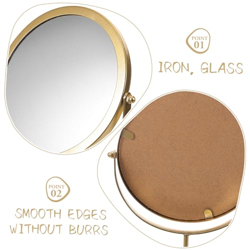 Espejo de maquillaje redondo Luxshiny dorado para mesa miniatura 6