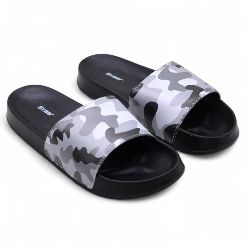 Image of SVAAR Men's Camouflage Printed Slides | Soft Cushioned Slip-On Slippers for Casual, Indoor & Outdoor Use