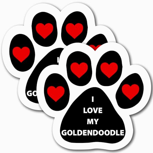 Image of Magnet Me Up I Love My Goldendoodle Pawprint Magnetic Decal, 5 Inch, 2 Pack | Heavy Duty Automotive Accessory Magnet for Car Truck and SUV