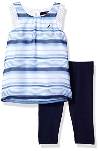 Nautica Baby Stripe Chiffon Top with Capri Legging Set, Navy, 12 Months