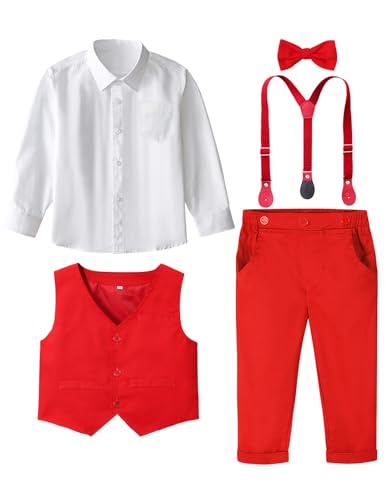 Image of A&J DESIGN Toddler Boys Formal Clothes Suspender Outfit Dress Suit 12M - 6Y