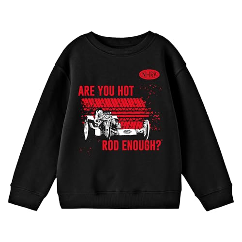 National Hot Rod Association NHRA Logo, are You Rod Enough?, NHRA Cars, Tire Tracks on Black Boys Crew Neck
