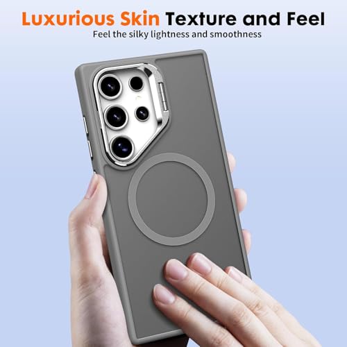 Image of DIZORO TPU Samsung Galaxy S23 Ultra Case Compatible with Wireless Charging,with Camera Stand,Military Grade Drop Tested,Translucent Hard Back Soft Edge Back Cover (Titanium)