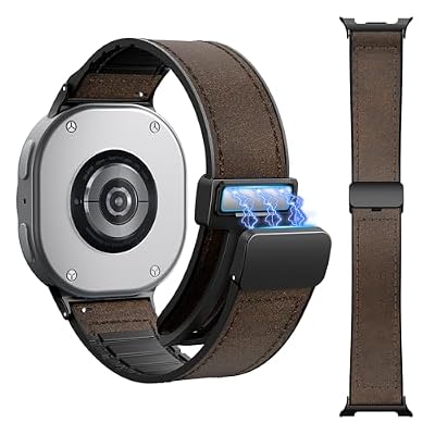 TiMOVO Magnetic Leather Bands Compatible with Sams-ung Galaxy Watch 8 Band 40mm 44mm/8 Classic 46mm, Genuine Leather No Gap Replacement Straps for Men Women, Brown