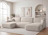 KP Meble U Form Wohnlandschaft mit Schlaffunktion 360x175 cm Bouclé Beige – Großes Schlafsofa mit Bettkasten, Moderne Couch mit Stauraum Pierr (Anthology 1)