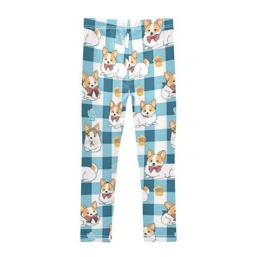 Vdsrup Girls Leggings Bow Dog Blue Stripes Kids Length Leggings Pants Athletic Yoga Pants Toddler Tights Trousers 4T2