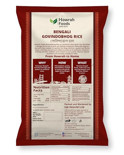 Image of HOWRAH FOODS Premium Govindobhog Rice 2 Kg | Authentic Bengali Aromatic Short Grain Rice | GI Tagged Gobindo Bhog Chawal | Perfect for Bhog, Khichuri, Payesh & Pulao | Taste of Bengal