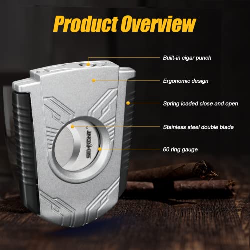 Semkont Cigar Cutter Guillotine Shield Shape Cigar Cutter, Stainless Steel Double Blade Cigar Cutter With Cigar Punch, Suitable For Max 60 Ring Gauge Cigars #TOP3