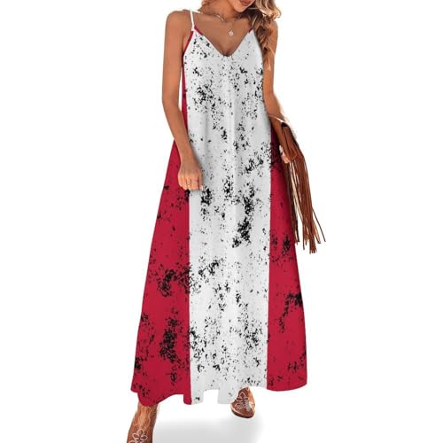 Qupufaby Women’s Austria Flag Casual Maxi Dress Summer Loose Sleeveless Long Beach Vacation Travel Dress, M