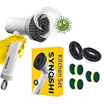 Synoshi Kitchen Set Electric Spin Scrubber with 3 Replaceable Cleaning Head + 6 Sponge Brush Heads + 2 Steel Brush Heads. Perfect for Heavy Duty and Smooth Surface Cleaning Tasks Around The Kitchen