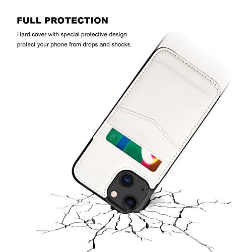 Image of KIHUWEY Compatible with iPhone 13 Case Wallet with Credit Card Holder, Premium Leather Magnetic Clasp Kickstand Heavy Duty Protective Cover for iPhone 13 6.1 inch(White)