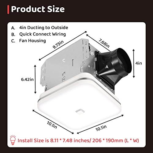 Orein Bathroom Exhaust Fan With Light, 12W Bathroom Fan With Dimmable Light, 100 Cfm, 1.5 Sones Ventilation Fan Combo For Home, Quiet Energy Star Certified And Hvi/Fcc/Etl Listed, White #TOP3