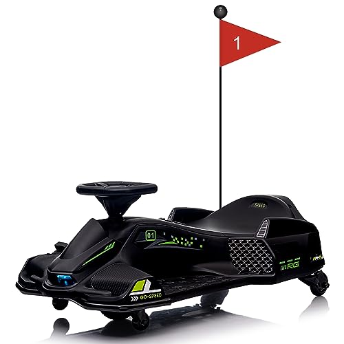 Image of 12V Kids Ride on Drift Car for Kids, 7ah 45W Motor Electric Drifting Go-Kart Up to 5 mph Variable Speed, Built-in Music,Colorful Tail LED Light,USB,Low-Power Alarm, Max Load 110lbs, Black