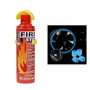 Fire Extinguisher 500ml (RED) + 4 pcs Tyre Valve Wall Caps (Blue)