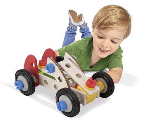 Eichhorn 100039016 - Constructor Rennauto, 50-TLG., Holz-Konstruktions-Set, 3 Verschiedene Modellvarianten baubar, FSC 100% Zertifiziertes Buchenholz, Made in Germany
