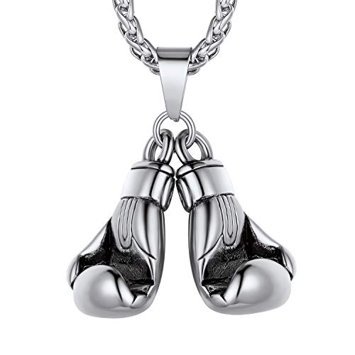 Richsteel Collier Gant de Boxe Homme en Acier Inoxydable 316L,Pendentif pour Amateurs de Boxe de Sport avec Chaîne Ajustable 55+5cm, Punk Rock Bijoux Fans de...