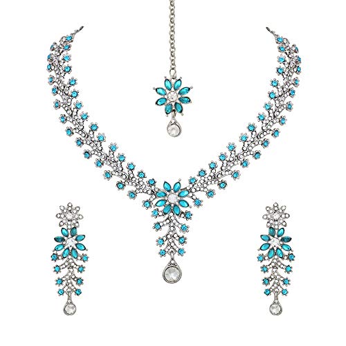 Image of Atasi International Diamond Necklace Jewellery Set for Women with Earrings and Maang Tikka for Wedding, Party, Engagements & Festivals