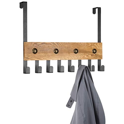 MyGift Heavy Duty Burnt Wood Over The Door Hook Rack Bathroom Towel Rack Sturdy Door Hanger with 8 Black Metal Hooks by MyGift - Used condition - US$23.91