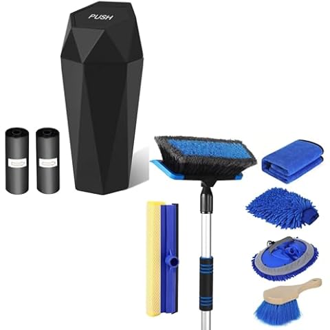 Wontolf Car Wash Brush + Car Trash Can Bin with Lid Cover