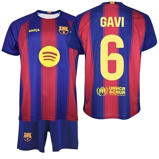 FCB FC Barcelona Kit Infantil 6 GAVI 1ª Equipación 25/26 Réplica Oficial – Conjunto Niño Camiseta y Pantalón Blaugrana (FR/ES, Edad, 8 años, Regular, Rojo y Azul) | Ya disponible en tu tienda friki favorita! En mundofriki.es!