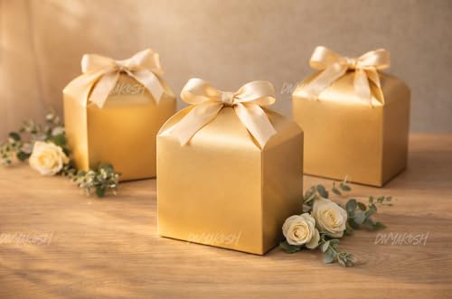 Image of Divyakosh Luxury Gold Gift Boxes Pack of 12 with Satin Ribbon - Premium Gift Boxes for Wedding, Birthday, Baby Shower, Diwali, Party Favors & Elegant Gift Packaging |