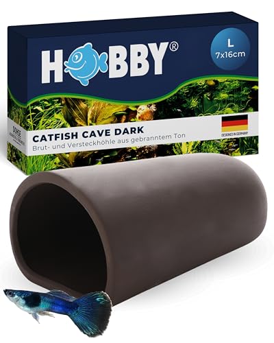 HOBBY Aquaristik Catfish Cave L I 7 x 16 cm I Brut- und Versteckhöhle aus gebranntem Ton für Welse I Aquarium Dekoration I Deko Höhle für Welse, Krebse und Garnelen I natürliches Aquariumzubehör