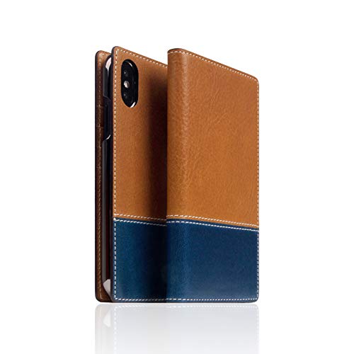 SLG Design iPhone XS/X ケース 手帳型 本革 レザー Tempomato Leather Case タン×ブルー 5.8インチ アイフォン カバー ワイヤレス充電対応 SD13653i58