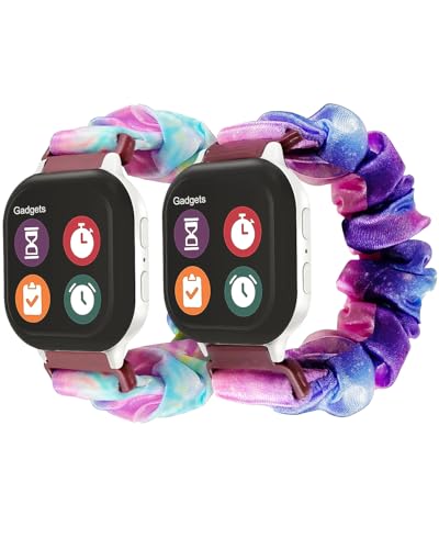 NewJourney Scrunchie Band Compatible with Gizmo Watch 3/2/1 & Gabb Watch 3/2/1 & SyncUP Kids Watch, Cute Printed Stretchy Solo Loop Band Replacement, Easy to Take on and off (Purple Pink+Pink Blue)
