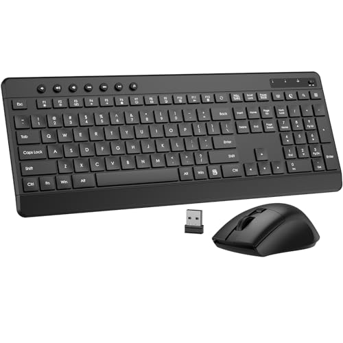 EDJO Wireless Keyboard and Mouse Combo, Silent Full-Sized 2.4GHz Wireless Keyboard and Adjustable DPI Mouse with USB Receiver, Auto-Sleep, for Laptop, Computer, PC