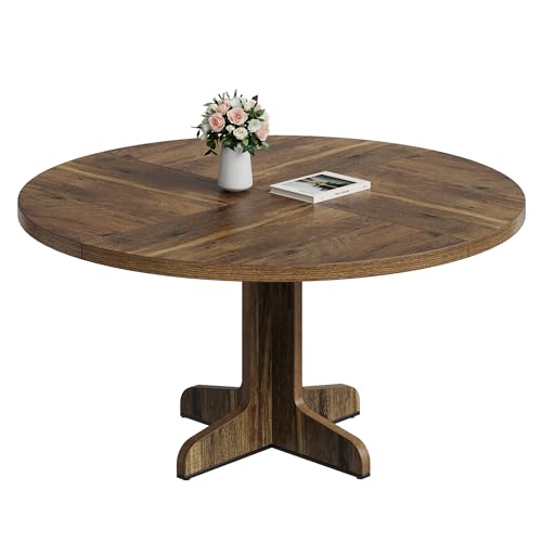 OPULENTHOME Table a Manger Ronde 120 cm, Table Ronde Bois Massif pour 4 à 6 Personnes avec Piètement Stable, Plateau de 4,5 cm d'épaisseur, Patins...