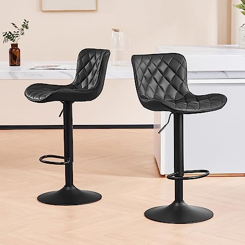 Younuoke Bar Stools Set Of 2 With Back Modern Faux Leather Swivel Counter Height Barstools Adjustable Tall Bar Stool Chairs For Kitchen Islands (Black) #TOP3