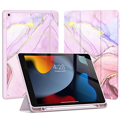 Supveco Ipad 9Th Generation With Pencil Holder 2021, Soft Tpu Trifold Stand Smart Cover, Auto Wake/Sleep Shockproof Case For Ipad 10.2 Inch 8Th/7Th Generation 2020/2019, Marble Pink #TOP16