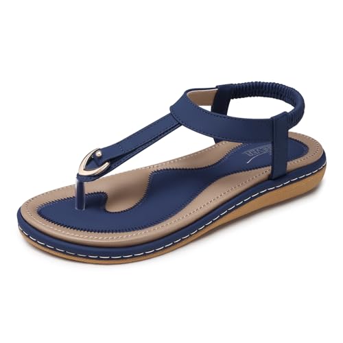 Image of SHIBEVER Womens Sandals Summer Flat: Dressy Casual T-Strap Flip Flop Thong Flats Sandals - Comfortable Walking